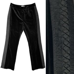 Votre Nom Black Velvet Bootcut Dressy Pants Laced Ribbon Tuxedo Stripe Size 6